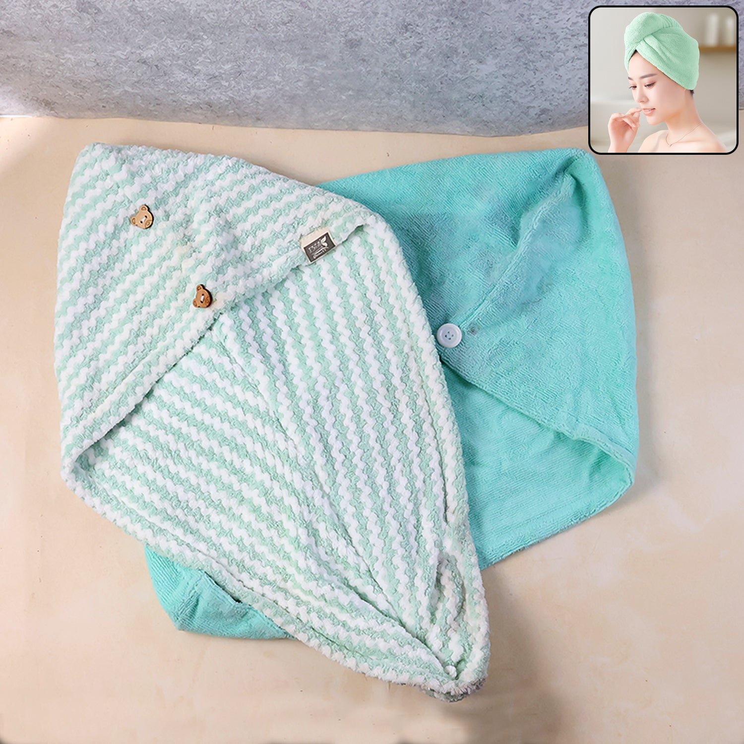 Microfiber Hair Drying Towel Wrap – Quick Absorbent Turban with Button Lock