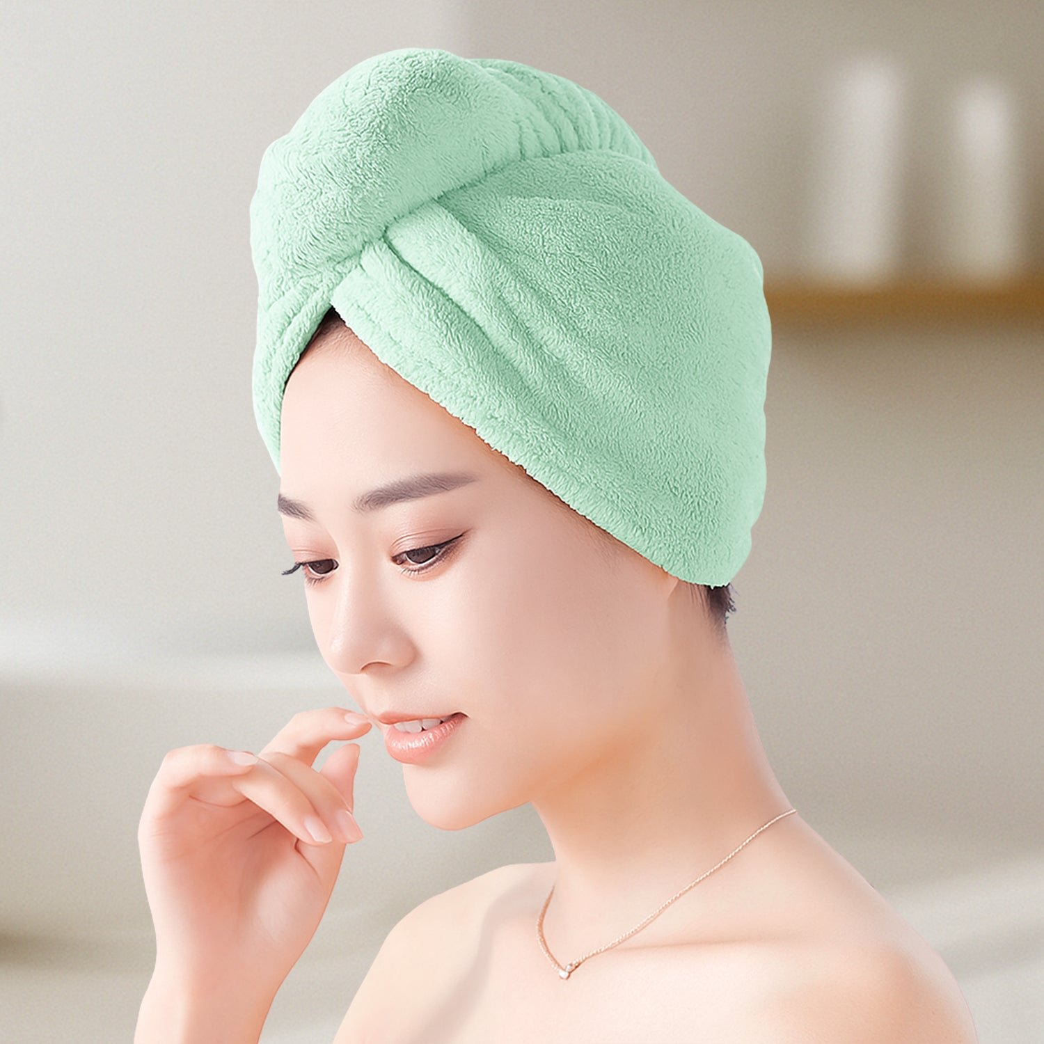 Microfiber Hair Drying Towel Wrap – Quick Absorbent Turban with Button Lock