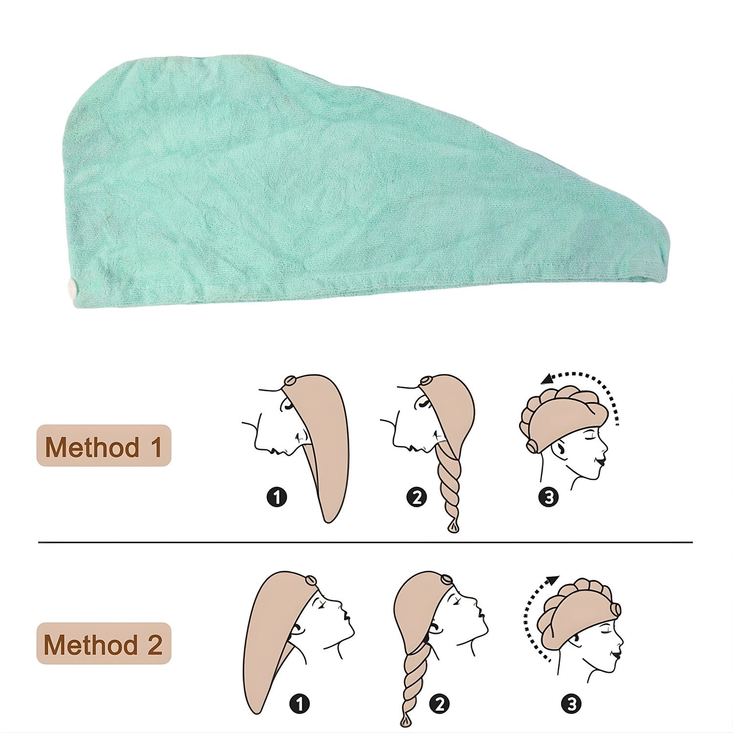 Microfiber Hair Drying Towel Wrap – Quick Absorbent Turban with Button Lock