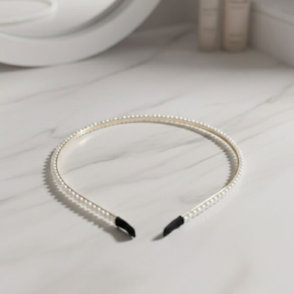 Pearl Beaded Hair Band – Elegant Slim Golden Metal Headband