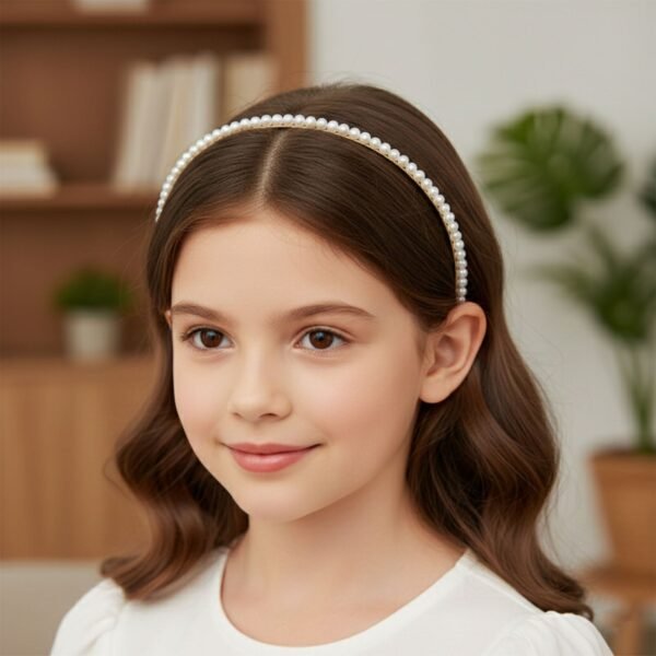 Pearl Beaded Hair Band – Elegant Slim Golden Metal Headband