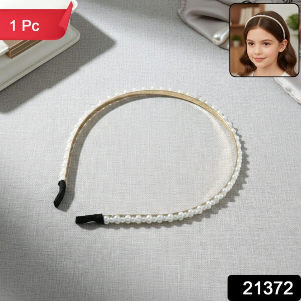 Pearl Beaded Hair Band – Elegant Slim Golden Metal Headband
