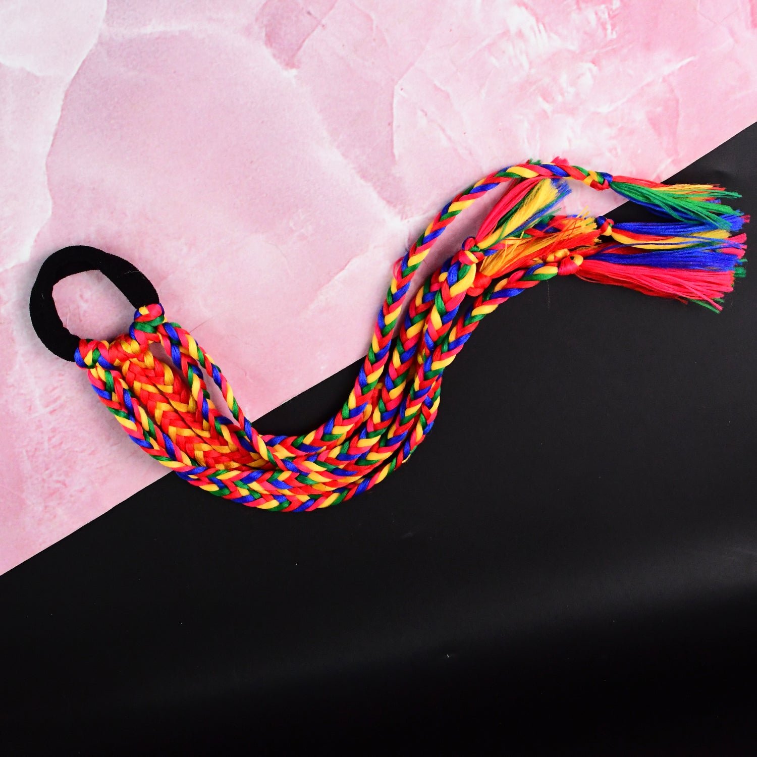 Multicolor Braided Hair Extension with Tassels – Festive & Lightweight