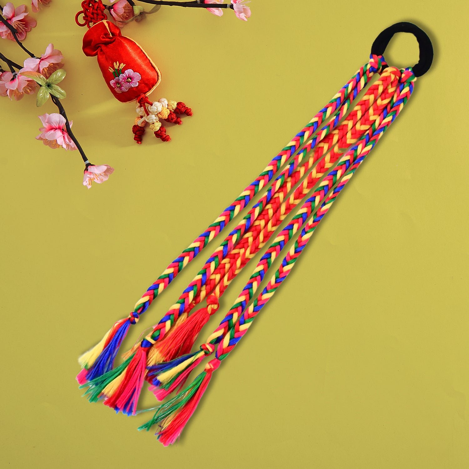 Multicolor Braided Hair Extension with Tassels – Festive & Lightweight