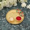 HaldiKumkumSet01-02 Cow Design Kankavati Kumkum Holder, Golden Pooja Thali with Compartments (1 Pc)