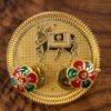 HaldiKumkumSet01-03 Cow Design Kankavati Kumkum Holder, Golden Pooja Thali with Compartments (1 Pc)