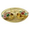 HaldiKumkumSet01-04 Cow Design Kankavati Kumkum Holder, Golden Pooja Thali with Compartments (1 Pc)