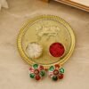 HaldiKumkumSet01-05 Cow Design Kankavati Kumkum Holder, Golden Pooja Thali with Compartments (1 Pc)