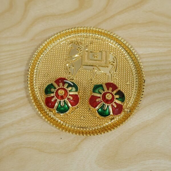 HaldiKumkumSet01-live Cow Design Kankavati Kumkum Holder, Golden Pooja Thali with Compartments (1 Pc)