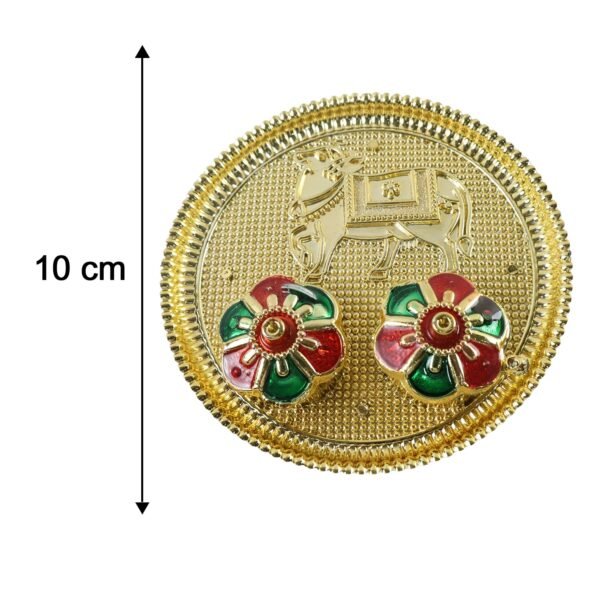 HaldiKumkumSet01-size Cow Design Kankavati Kumkum Holder, Golden Pooja Thali with Compartments (1 Pc)
