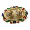HaldiKumkumSet02-04 Decorative Kankavati Kumkum Holder, Golden Enamel Pooja Thali with Bowls (1 Pc)