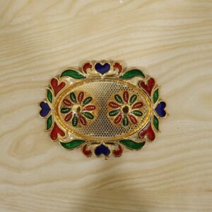 Decorative Kankavati Kumkum Holder, Golden Enamel Pooja Thali with Bowls (1 Pc)