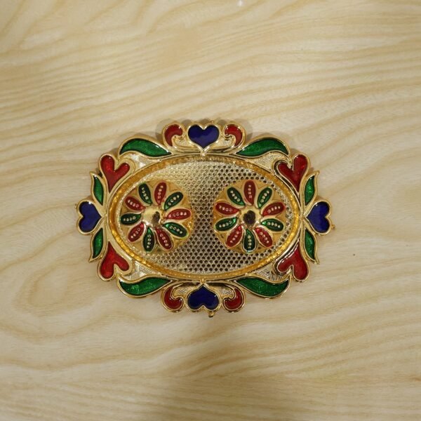 HaldiKumkumSet02-live Decorative Kankavati Kumkum Holder, Golden Enamel Pooja Thali with Bowls (1 Pc)