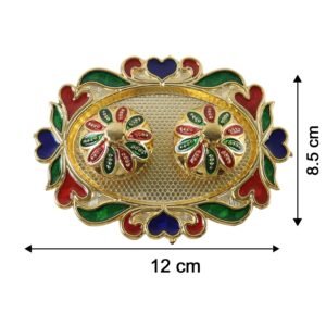 Decorative Kankavati Kumkum Holder, Golden Enamel Pooja Thali with Bowls (1 Pc)