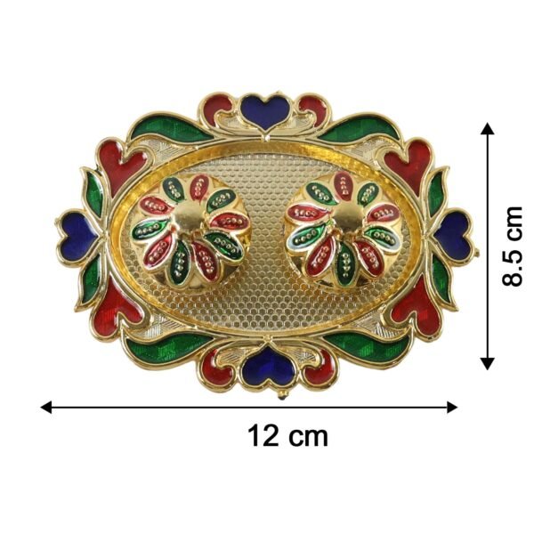 HaldiKumkumSet02-size Decorative Kankavati Kumkum Holder, Golden Enamel Pooja Thali with Bowls (1 Pc)