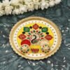 Big Decorative Pooja Thali, Golden Meenakari Puja Plate with Kumkum Bowls (1 Pc)