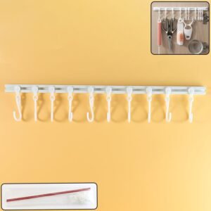 Wall Mounted Kitchen Storage Rack with 10 Adjustable Hooks