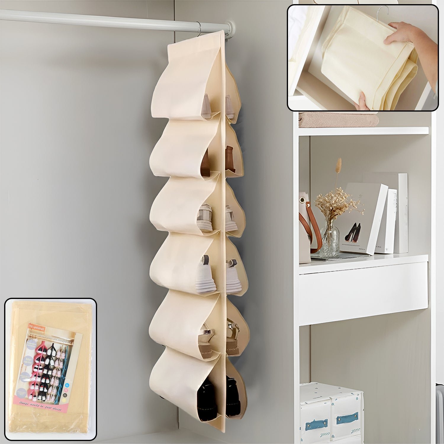 12-Pocket Hanging Shoe Organizer – Space-Saving Durable Storage