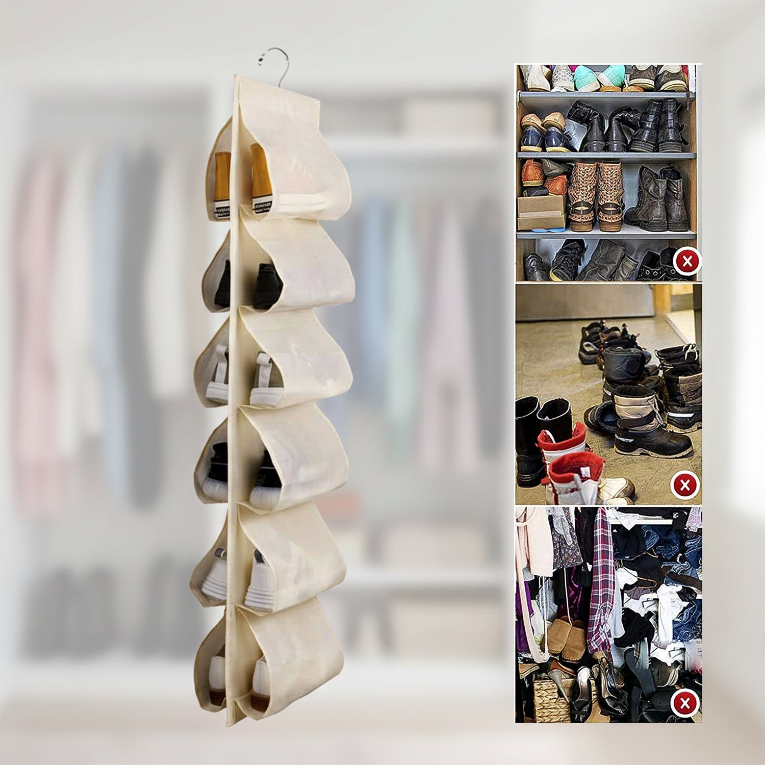 12-Pocket Hanging Shoe Organizer – Space-Saving Durable Storage