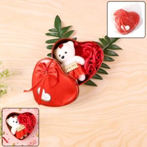 Heart Shape Valentine’s Gift Box with Teddy Bear & Rose | GiftEternal