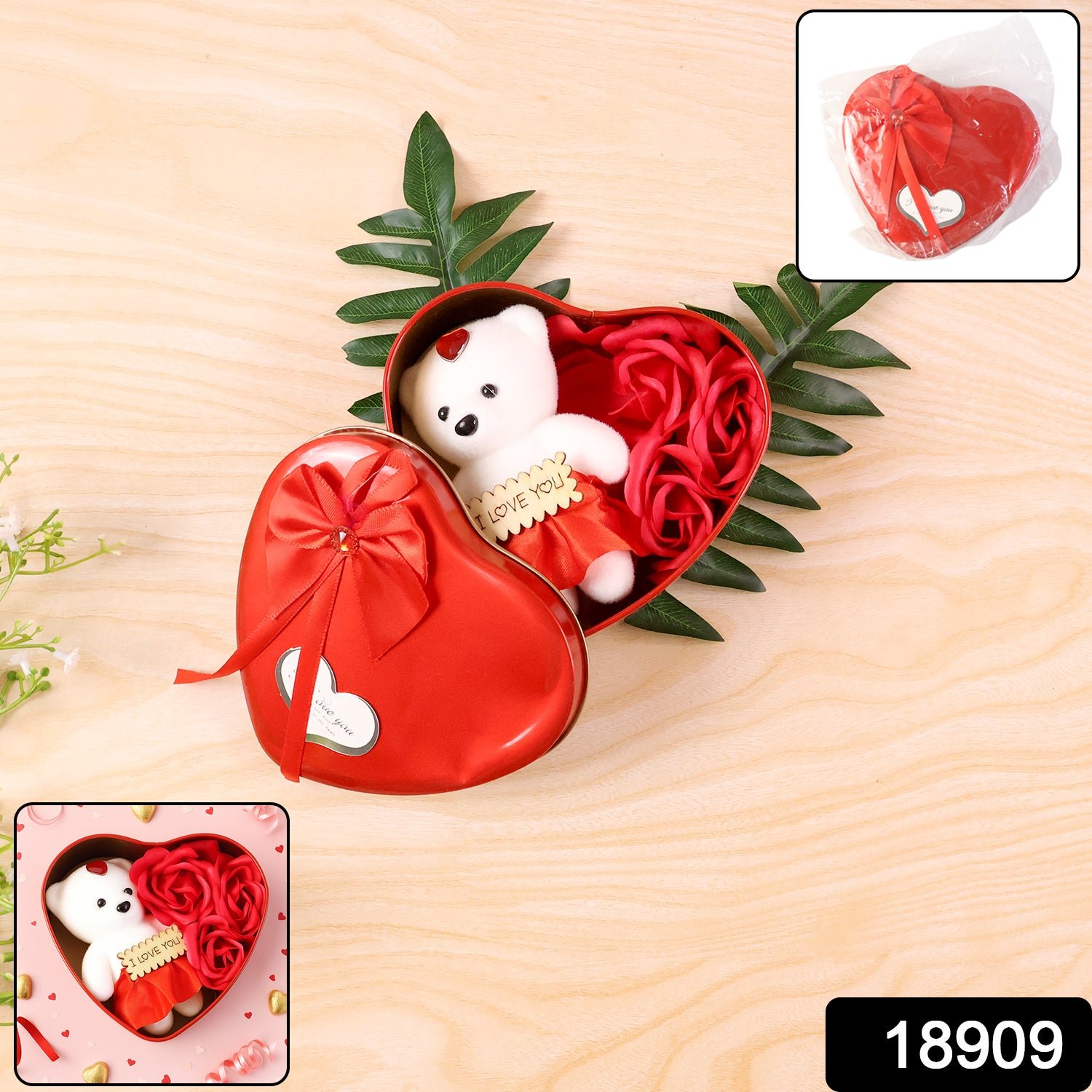 Heart Shape Valentine’s Gift Box with Teddy Bear & Rose | GiftEternal