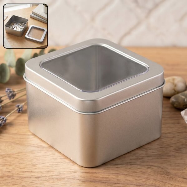 Storage Tin Box – Durable, Clear-Window with Secure Lid for Small Items
