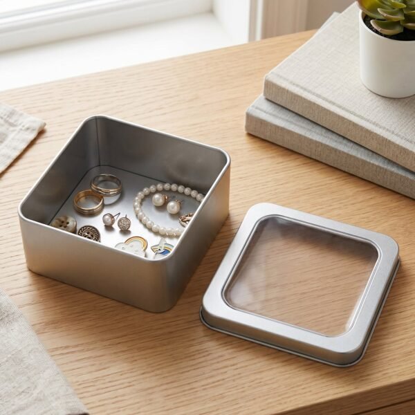 Storage Tin Box – Durable, Clear-Window with Secure Lid for Small Items