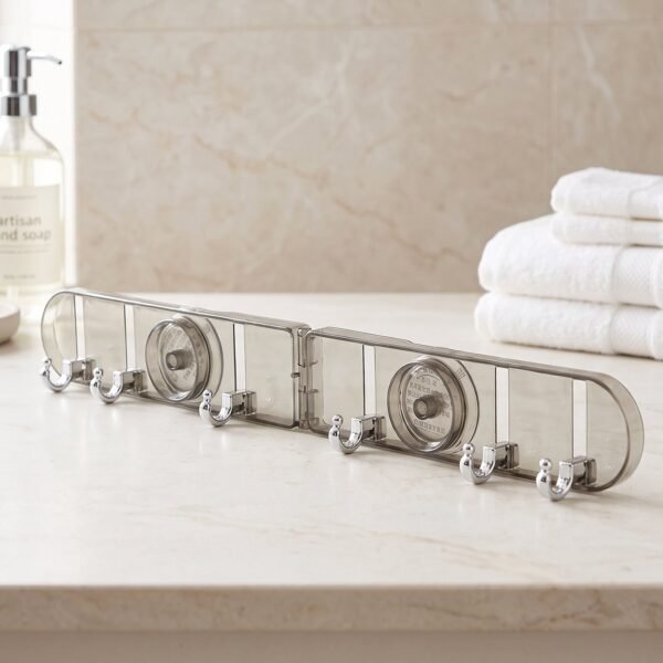 6 Hook Foldable Wall Rack with Suction Cup Mount for Bathroom Kitchen (1 Pc)