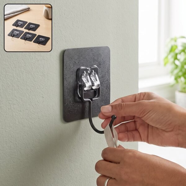 Self Adhesive Wall Hooks, Strong Transparent Sticky Hooks for Home (5 Pcs Set)