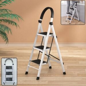 3 Step Folding Ladder with Padded Handrail Anti Slip Steel Step Stool (1 Pc)