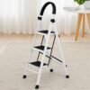 3 Step Folding Ladder with Padded Handrail Anti Slip Steel Step Stool (1 Pc)