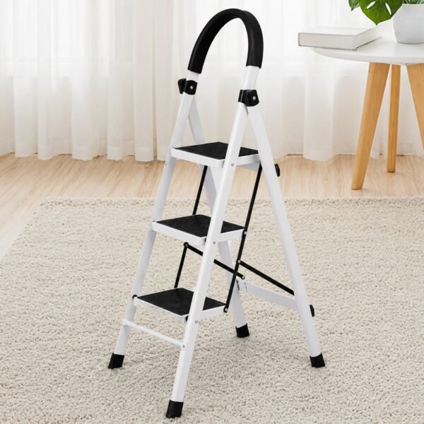 3 Step Folding Ladder with Padded Handrail Anti Slip Steel Step Stool (1 Pc)