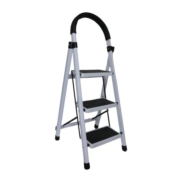 3 Step Folding Ladder with Padded Handrail Anti Slip Steel Step Stool (1 Pc)