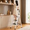 3 Step Folding Ladder with Padded Handrail Anti Slip Steel Step Stool (1 Pc)