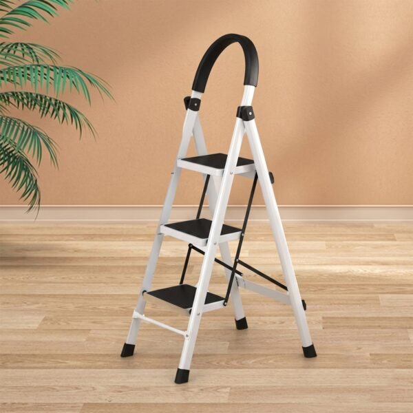 3 Step Folding Ladder with Padded Handrail Anti Slip Steel Step Stool (1 Pc)