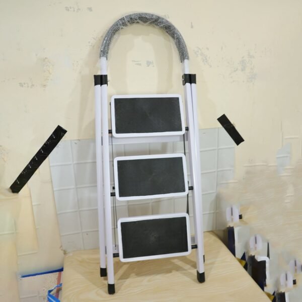 3 Step Folding Ladder with Padded Handrail Anti Slip Steel Step Stool (1 Pc)
