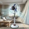 HybridTableFan-06 Pedestal Fan – Adjustable Height with LED Light & Rechargeable Power