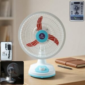 Rechargeable Table Fan – Portable with LED Light & Dual Power