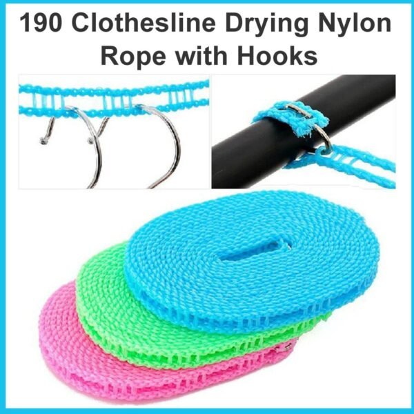 Nylon Clothesline – 5m Windproof Rope with Hooks | BathNova