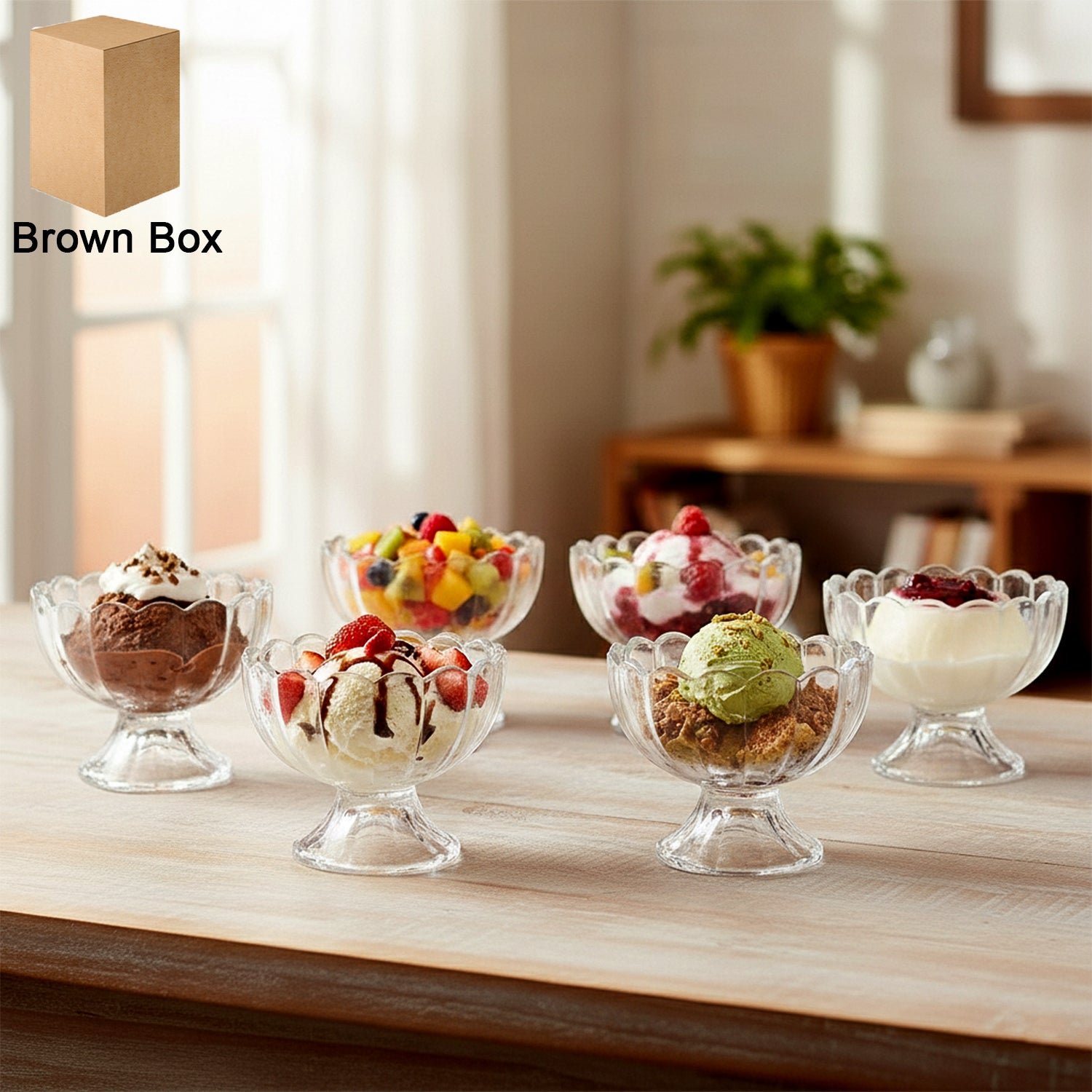 Serving Dessert Bowls – 6 Pc Brown Plastic Set | Lunchie Bunchie