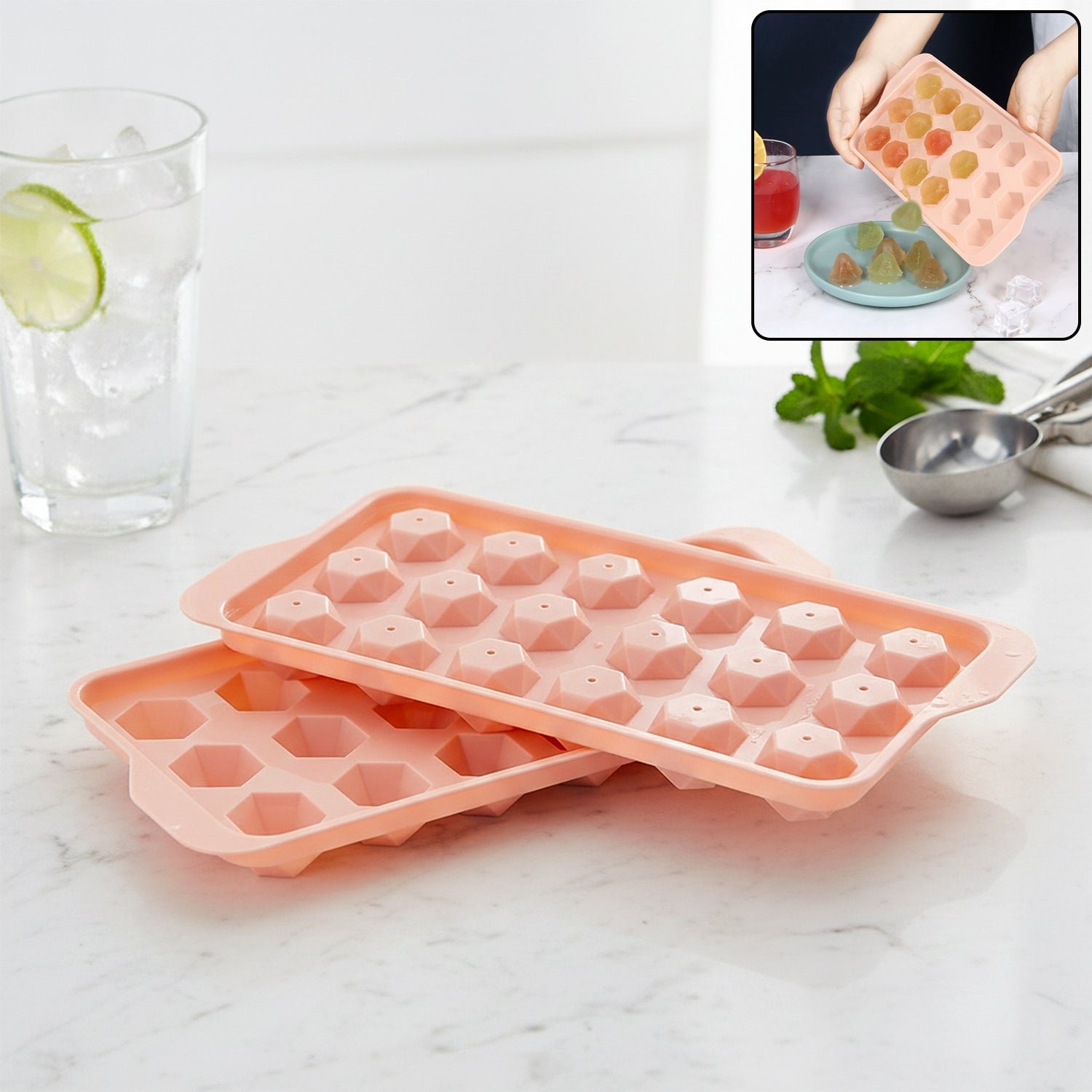 Plastic Ice Cube Tray – 18 Diamond Cavities for Easy Release