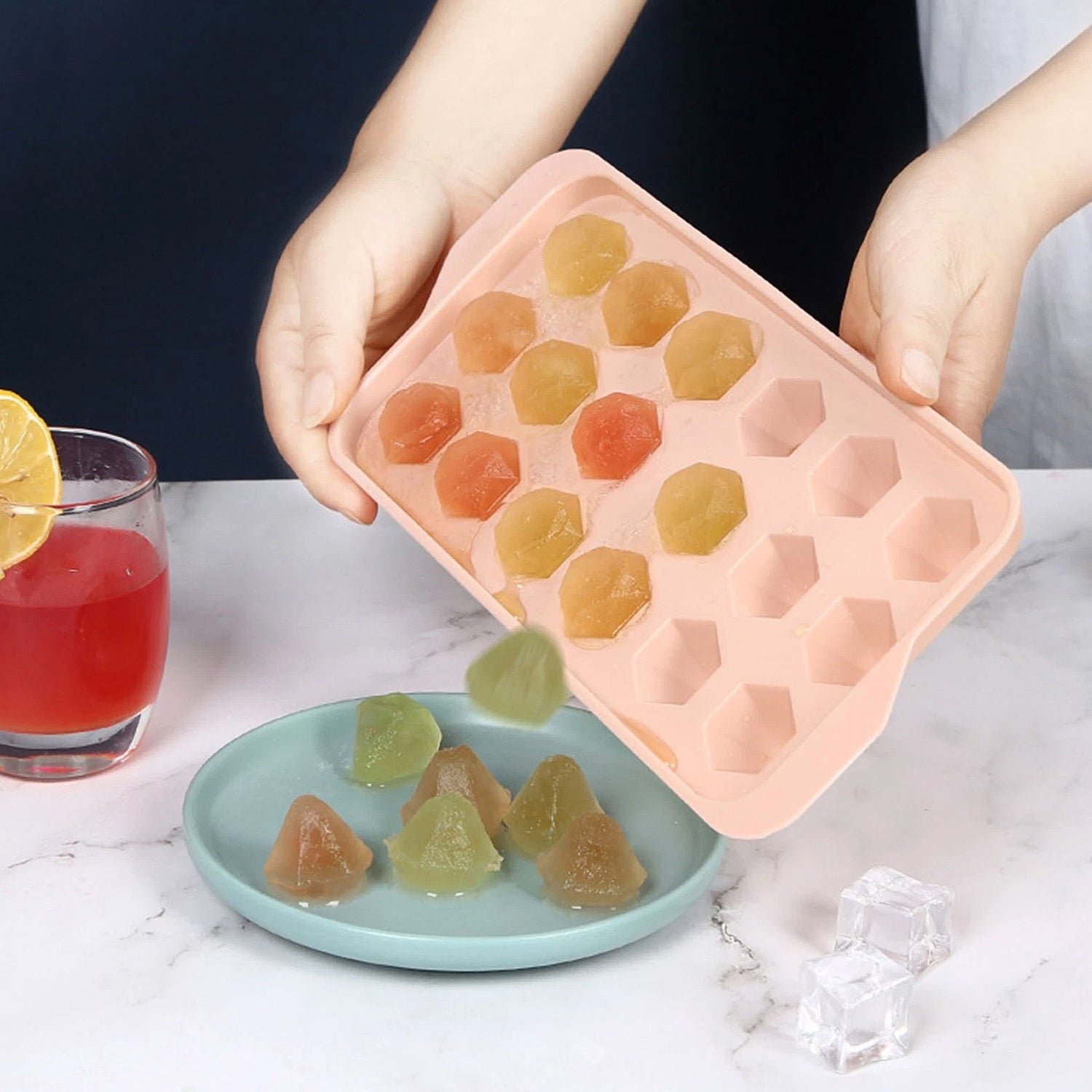 Ice-Cube-Chocolate-Trey-05 Plastic Ice Cube Tray – 18 Diamond Cavities for Easy Release