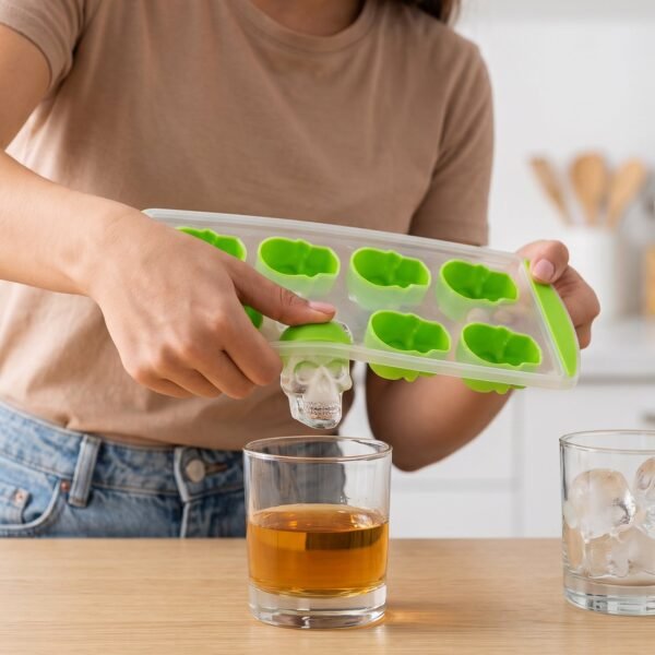 Plastic 8 Grid Ice Cube Tray with Lid Skull Shape Freezer Ice Mold (1 Pc)