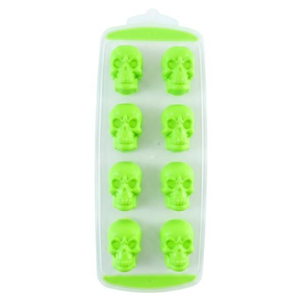 Plastic 8 Grid Ice Cube Tray with Lid Skull Shape Freezer Ice Mold (1 Pc)