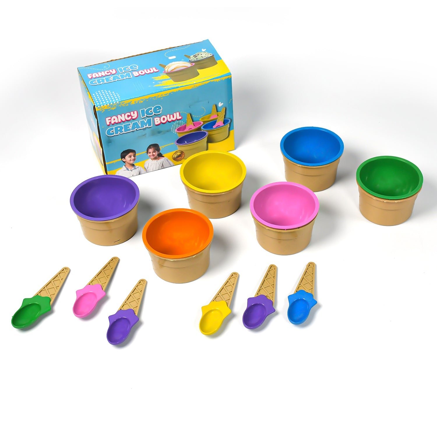 Ice Cream Bowl Set – 6 Pc Waffle Spoon | Lunchie Bunchie