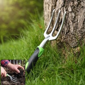 Garden Hand Fork 3 Tine Stainless Steel Digging Tool Ergonomic Handle (1 Pc)