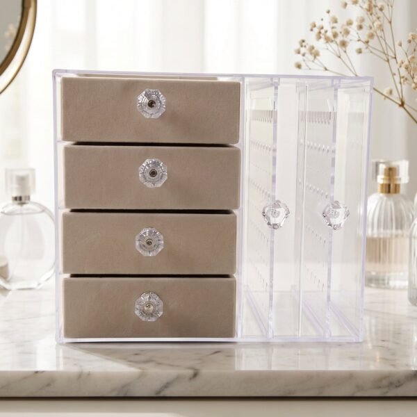 Acrylic Jewelry Organizer Box, Multi-Drawer Velvet Storage for Rings (1 Set)