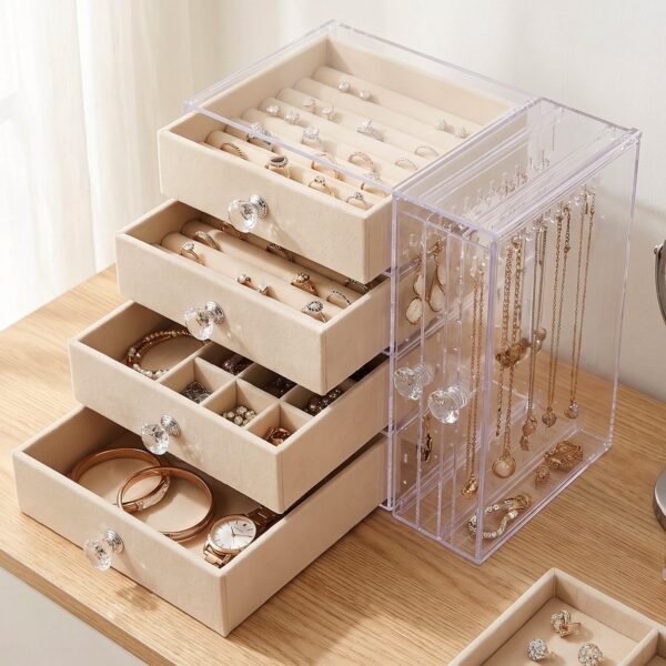 Acrylic Jewelry Organizer Box, Multi-Drawer Velvet Storage for Rings (1 Set)