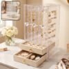 Jewelry-box_2_-1 Acrylic Jewelry Organizer Box, 3 Hanging Panels and 2 Drawers for Earrings (1 Set)
