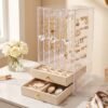 Jewelry-box_2_-2 Acrylic Jewelry Organizer Box, 3 Hanging Panels and 2 Drawers for Earrings (1 Set)